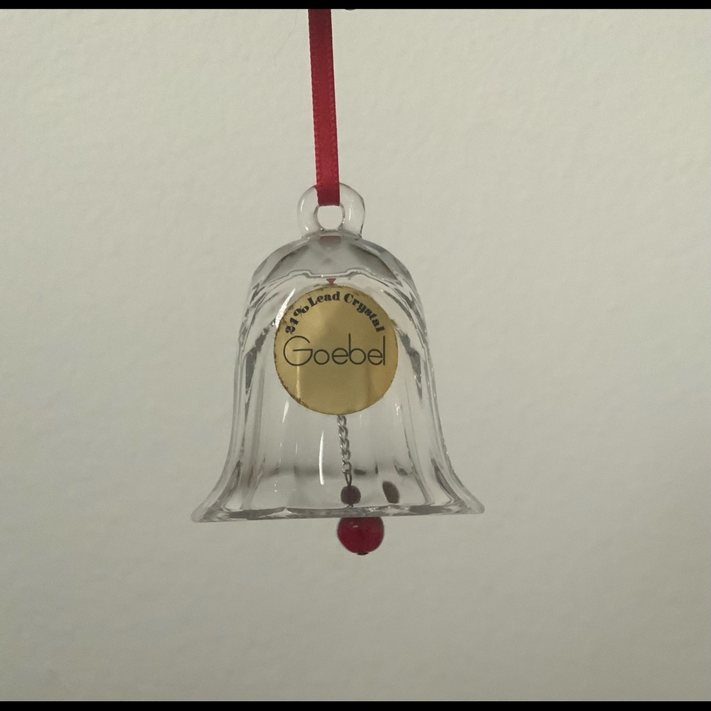Vintage Goebel 1992 Germany Crystal Tulip Bell Red Hanging Ornament w Box
